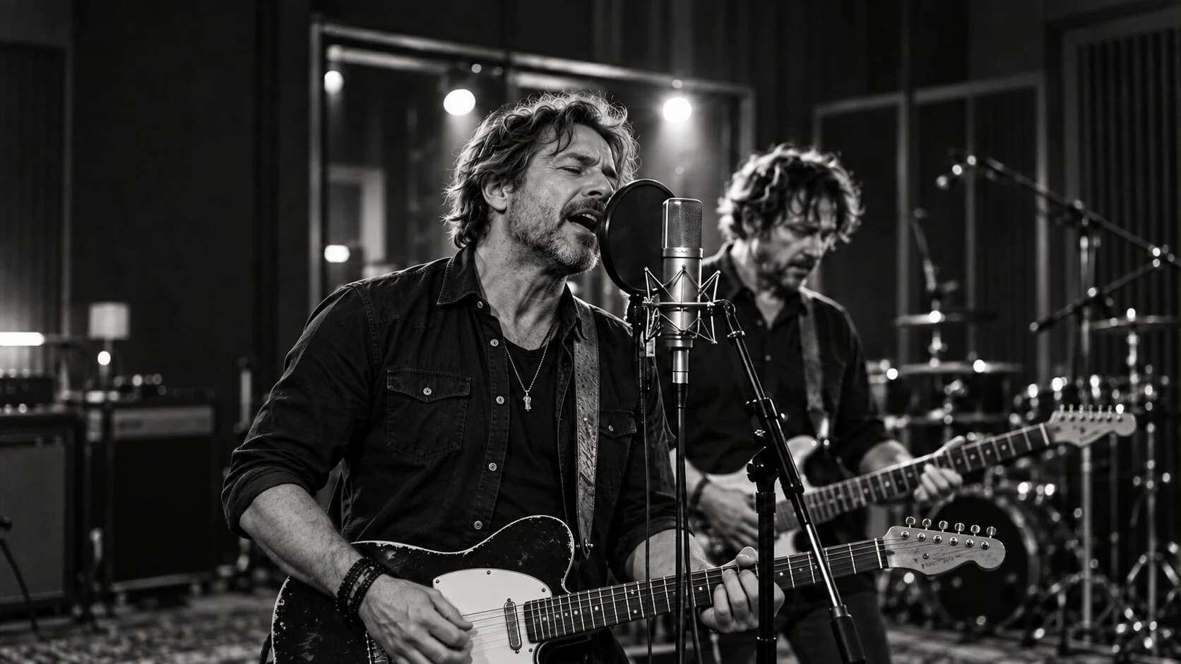 Sänger und Gitarrist von Combonat Stereo im Tonstudio